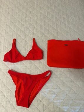 Triangl Orange Terry Textured Bikini Set with Matching Pouch